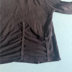 Brown Ribbed Mesh CutOut Long Sleeve Top